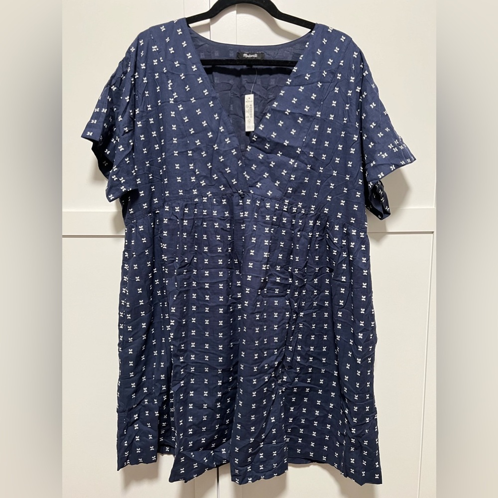 V-Neck Dolman-Sleeve Mini Dress in Textured Dot